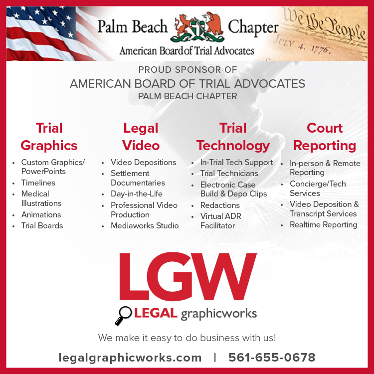 JimLucas1124's tweet photo. Proud Sponsor of the Palm Beach Chapter of #ABOTA. Please contact me directly to learn more about how we can help you with your next case! 1.800.577.8128 @ABOTAFlorida @ABOTAFlorida https://t.co/Ome0ZbCuLE