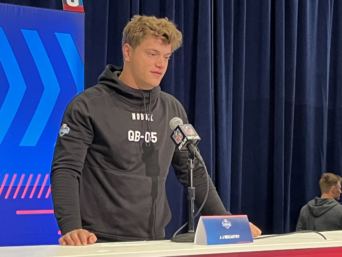 .@FootballNaz alum JJ McCarthy is here at the #NFLCombine. McCarthy self scouts himself as a “tough, gritty guy who only cares about winning at the end of the day.” Said even back in HS, envisioned himself playing in NFL someday. @cbschicago