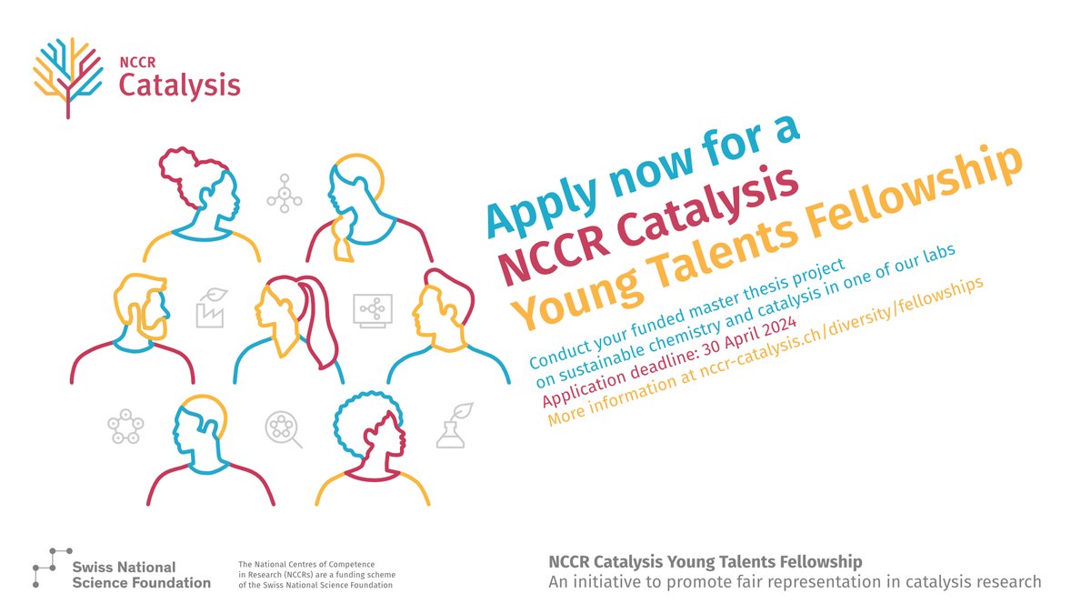 Next stop MSc thesis? 📣 Apply now for an #NCCRCatalysis Young Talents Fellowship to conduct your funded Master’s thesis project on sustainable chemistry & catalysis 🌱🧪🌍 within our member labs in 🇨🇭! ⏰ 30 April 2024 📑 More info bit.ly/2024YoungTalen… 🔁 Appreciated 🫶🏻