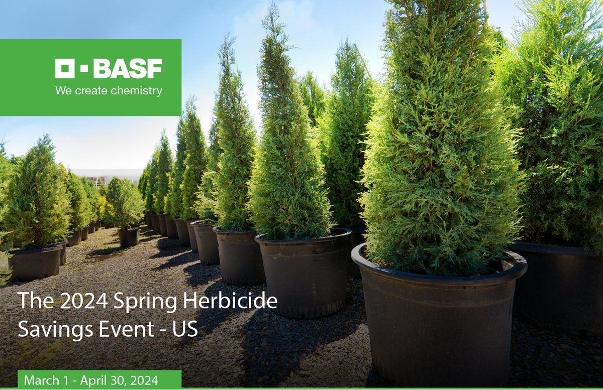 Happy March 1st! Today is the first day of the 2024 Spring Herbicide Savings Event. Excellent opportunity for nursery and turfgrass managers to purchase key preemergent herbicides. Visit betterplants.basf.us/campaigns/grow… for more info. #BetterPlants #BetterTurf