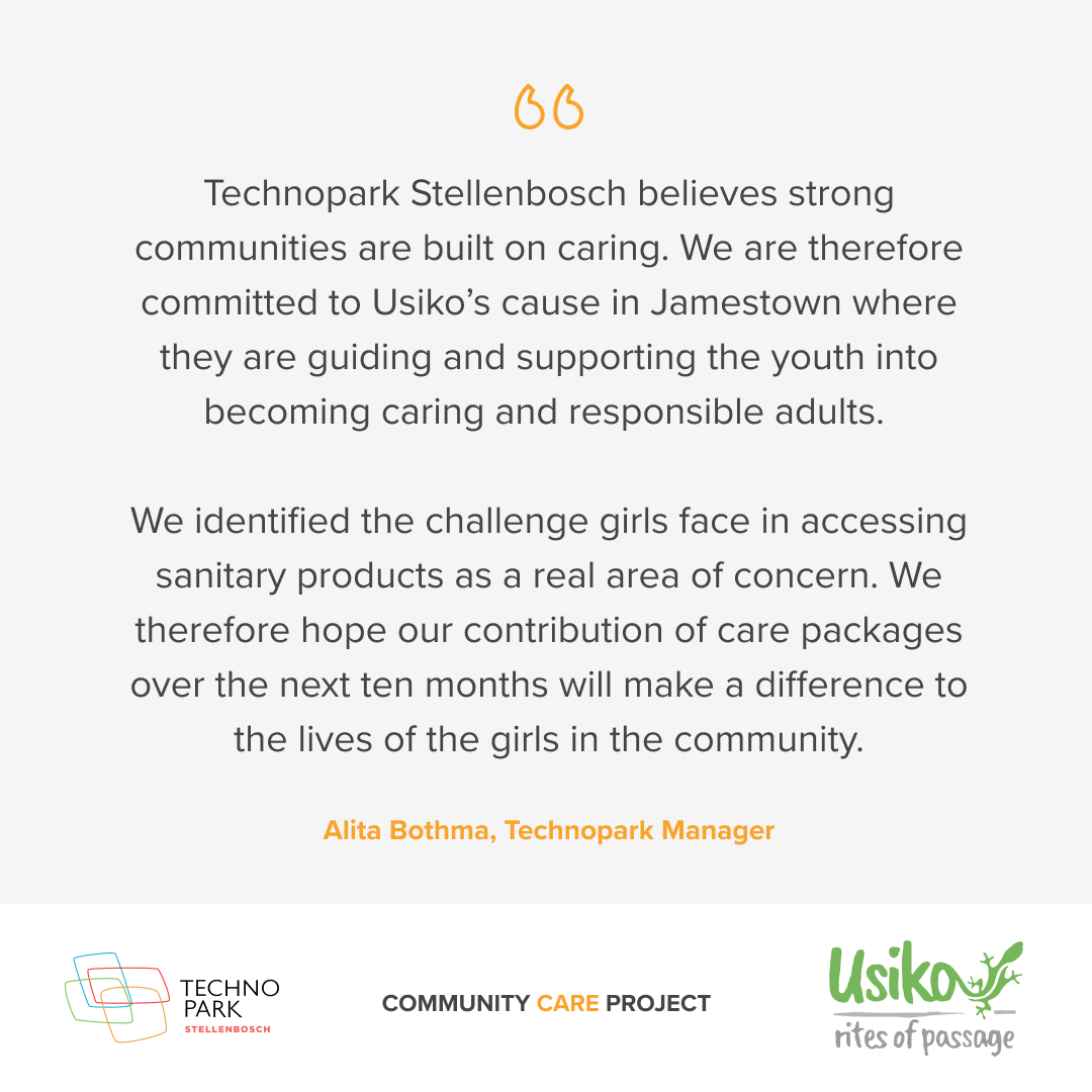 Technopark Stellenbosch was happy to hand over our first month's worth of care packages for girls to Usiko in Jamestown, Stellenbosch.

#community #caring #donations #outreach #technopark #stellenbosch