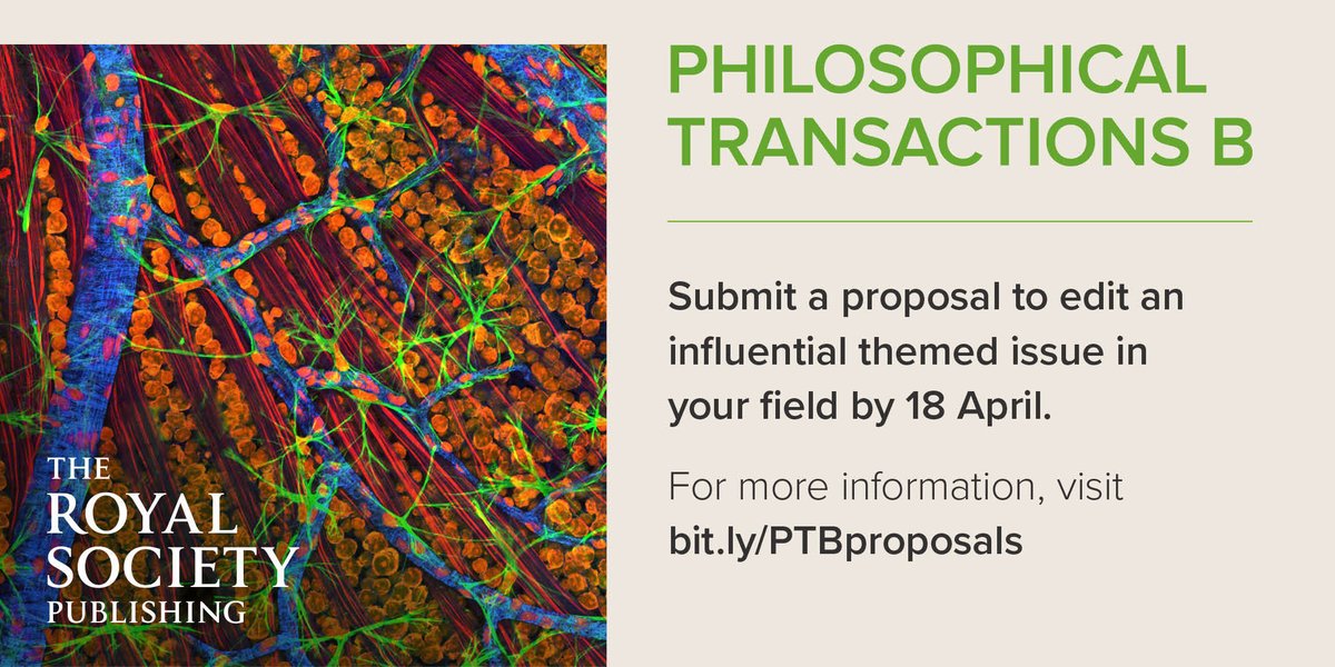 I joined the Editorial Board of #PhilTransB @RSocPublishing after guest editing an issue with colleagues @cawinstanley & Trevor Humby. It was fun (honestly!) and was great for broadening my network. Got an idea for your own issue?
Find out more at bit.ly/PTBproposals