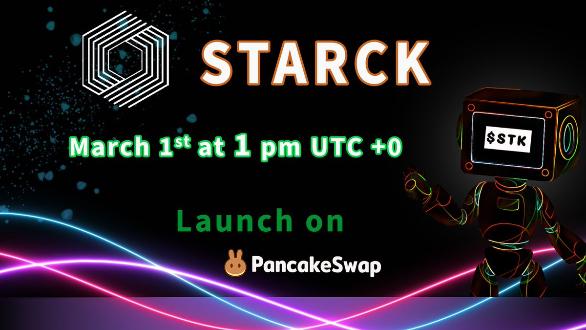 Starckcrypto's tweet photo. 📈 Launch on DEX Today!  🚀🚀🚀

🐰Pancakeswap BUY link:
 https://t.co/HjJXbJlVik

📊Launch Time on 🐰Pancakeswap: March 1st at 1 pm UTC + 0

🟠Token Symbol:    STK
🟢Token Type:        BEP-20 
🟢Token Price:       $ N/A
🟢Total supply:       1 000 000 000 STK 
🟠 STK smart contract
0xA35b5C783117e107644056F5D39fAa468e9d8D47

Telegram | Website | Twitter  |  Medium |
Reddit | YouTube | Whitepaper