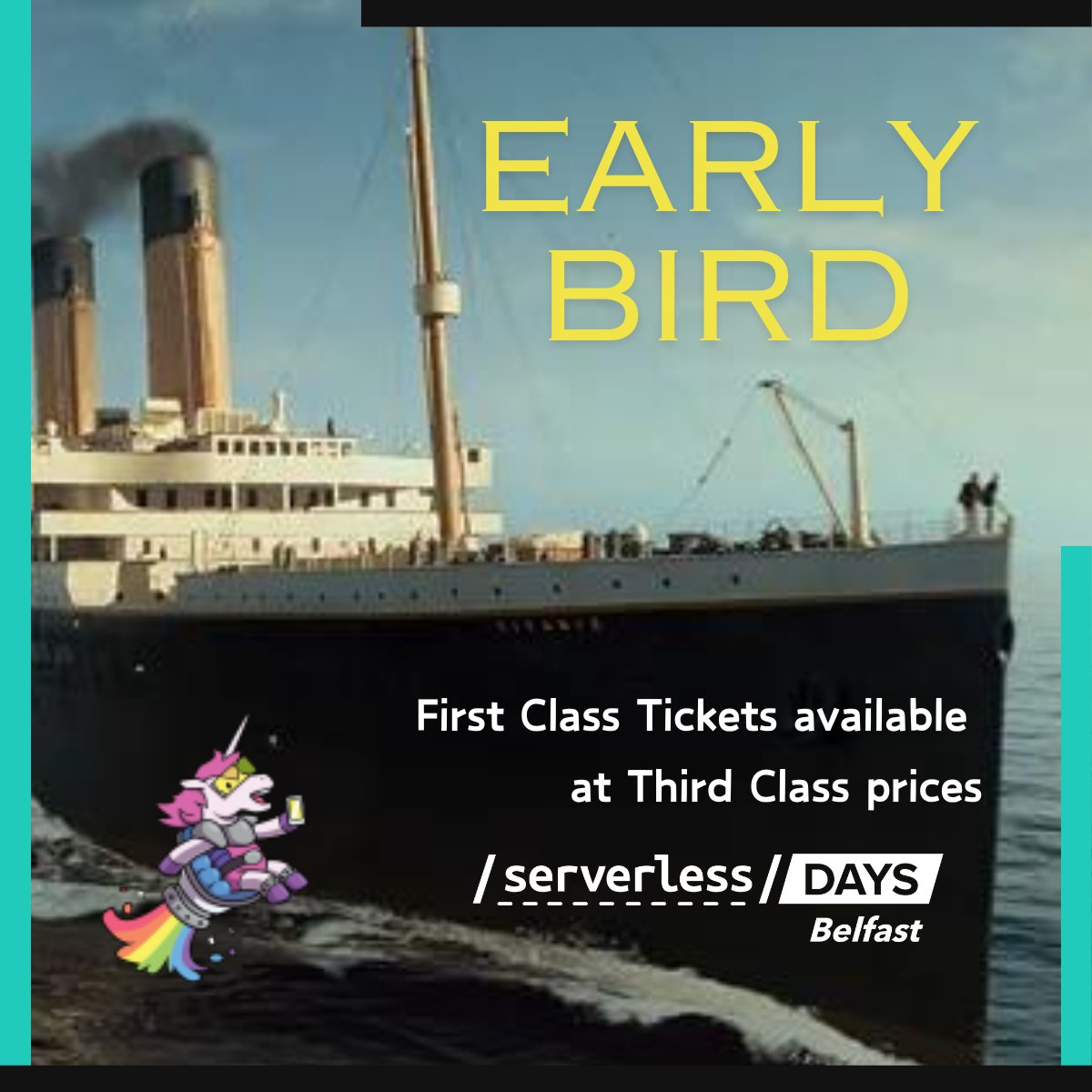 ServerlessDays Belfast (@bfsserverless) on Twitter photo Time to board the Serverless Ship of Dreams! 
Don't miss out on our early bird discount for ServerlessDays Belfast at Titanic Hotel Belfast on 23 May: bit.ly/3V0gJX7 
#Serverless #ServerlessDays #TitanicBelfast Time to board the Serverless Ship of Dreams! 
Don't miss out on our early bird discount for ServerlessDays Belfast at Titanic Hotel Belfast on 23 May: bit.ly/3V0gJX7 
#Serverless #ServerlessDays #TitanicBelfast