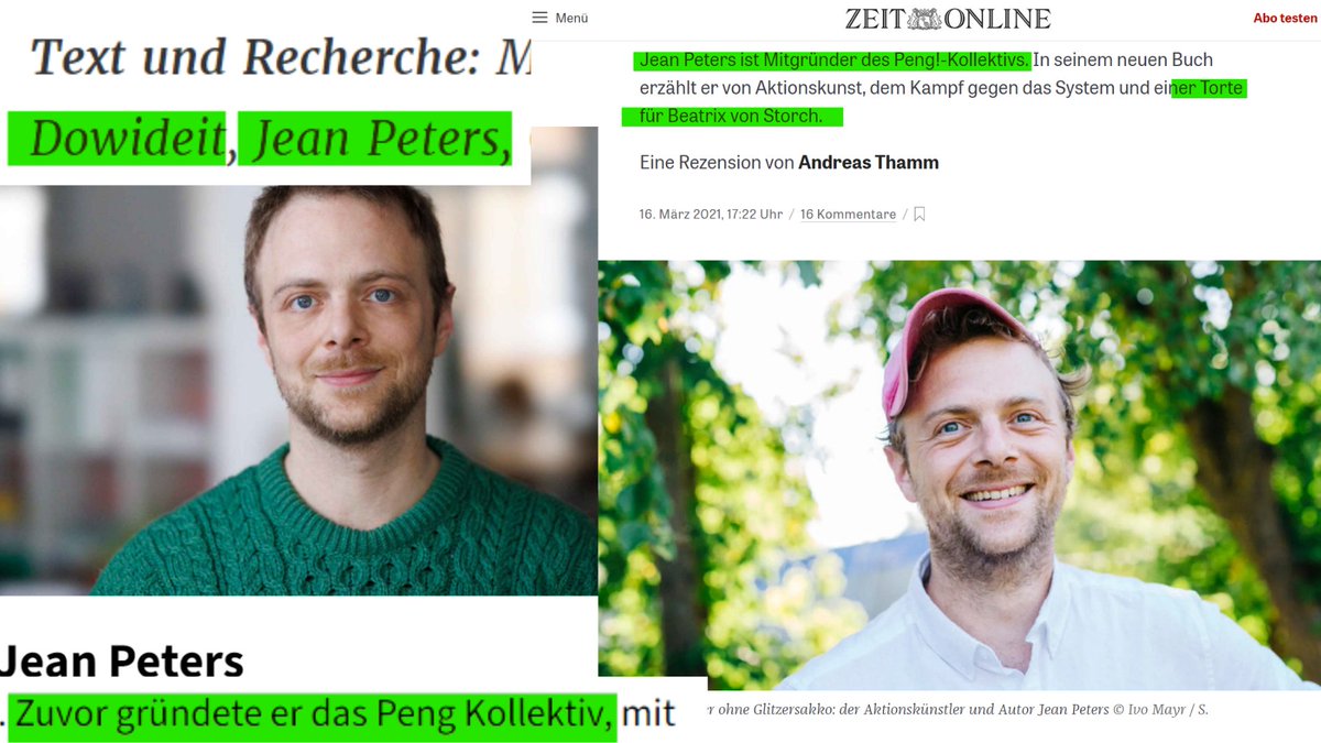 Jean Perters, Mitautor des Correctiv-Artikels 'Geheimplan gegen Deutschland' und Mitgründer des 'Peng!-Kollektivs'. Er warf 2016 noch eine Torte in das Gesicht von Beatrix von Storch. Seriöser Journalist durch und durch.