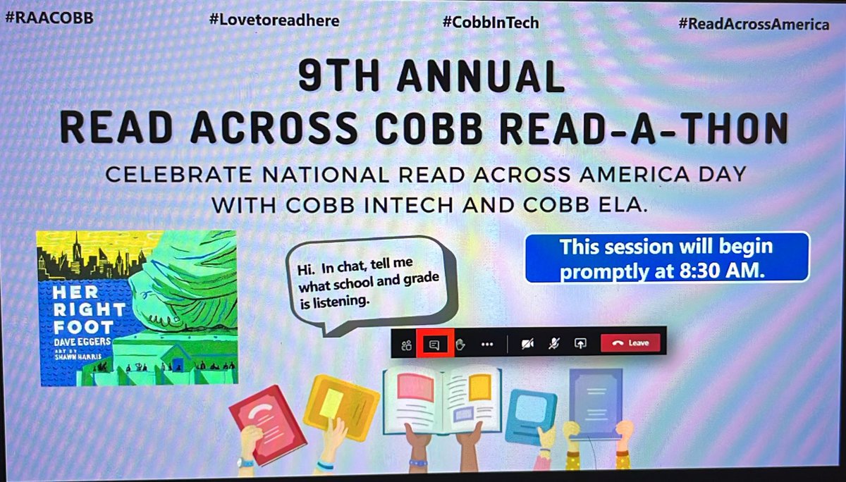 Join in readings all day long with @CobbInTech @COBB_ELA to 🎉celebrate 📕reading! The next 📖 starts at 8:30am. Our @CobbSchools ⭐️reader is from @PopeHS1 cobbk12org.sharepoint.com/sites/CobbInTe… #CobbInTech #RAACobb #EngageCobb #ReadAcrossAmerica