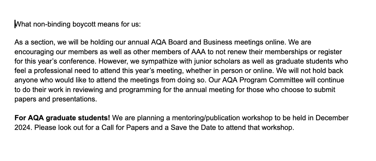 AQA to Boycott the 2024 AAA Meetings in Tampa, FL