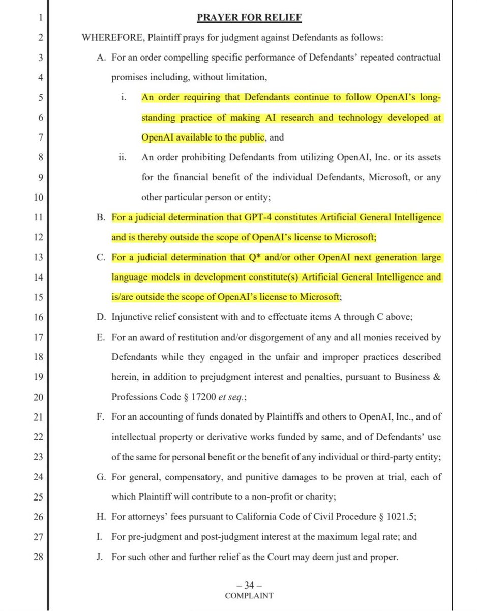 Elons demands for the lawsuit