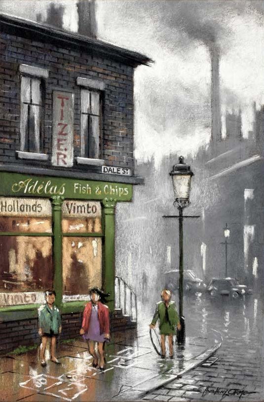 Hopscotch by E. Anthony Orme (b.1945 Manchester, gallery in Bury). <a href="/e_anthony_orme/">E Anthony Orme Art</a> #FishAndChipArt