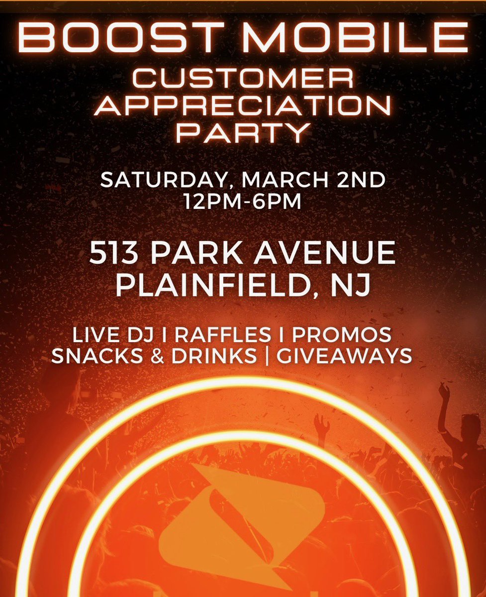 BoostMike (@boostmikenj) on Twitter photo Come check out <a href="/boostmobile/">Boost Mobile</a> TOMORROW for our Customer Appreciation Party 🥳! We will have live music, raffles, special promos including a FREE iPhone deal, and fun!!!! Stop by for your chance to $5000 💰and other amazing prizes! <a href="/SamSindha/">Sam Sindha</a> <a href="/itsallpossible6/">Shawn @ Boost</a> <a href="/mattmboost/">Matt M</a> Come check out <a href="/boostmobile/">Boost Mobile</a> TOMORROW for our Customer Appreciation Party 🥳! We will have live music, raffles, special promos including a FREE iPhone deal, and fun!!!! Stop by for your chance to $5000 💰and other amazing prizes! <a href="/SamSindha/">Sam Sindha</a> <a href="/itsallpossible6/">Shawn @ Boost</a> <a href="/mattmboost/">Matt M</a>