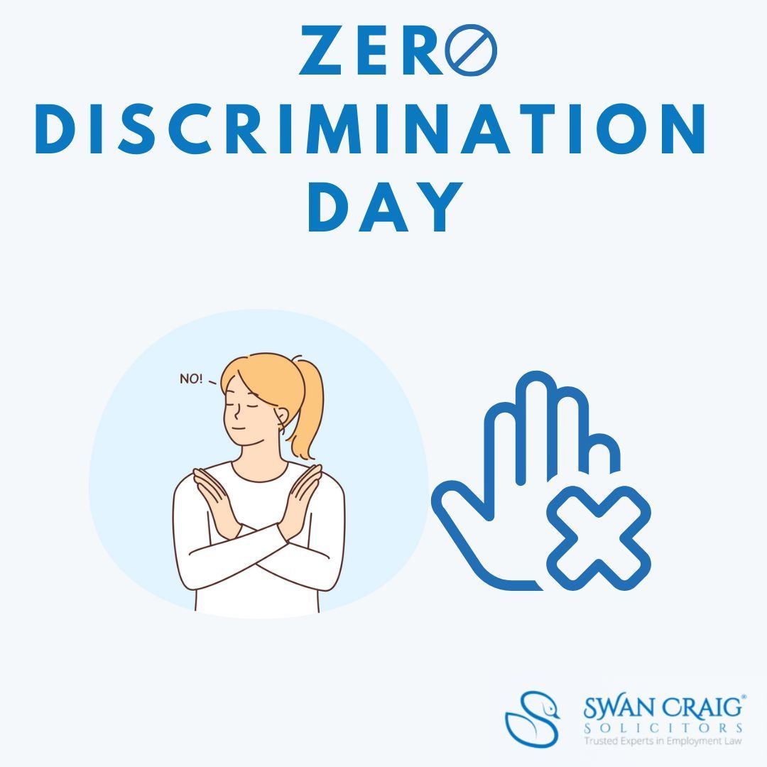 Standing united against discrimination in all its forms, today and every day.  

We have several blogs on our knowledge hub containing advice on different forms of workplace discrimination: swancraig.co.uk/knowledge-hub/   

#ZeroDiscriminationDay #EqualityForAll #SwanCraigSolicitors