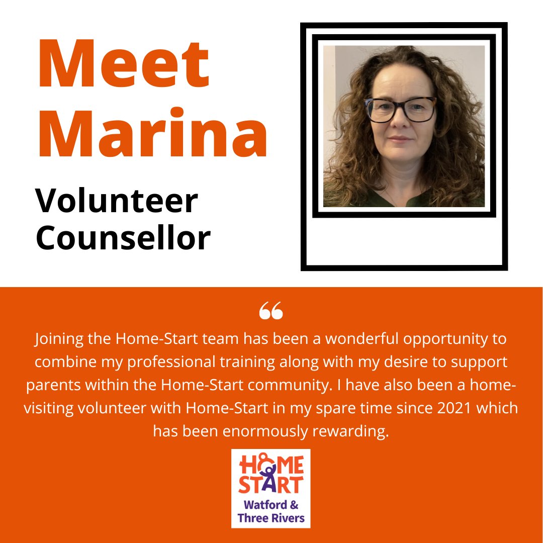 We're delighted to introduce you to our two new Volunteer Counsellors as we welcome them to the Home-Start team 💜🧡

Next up, meet Marina 👋

#BecauseChildhoodCantWait