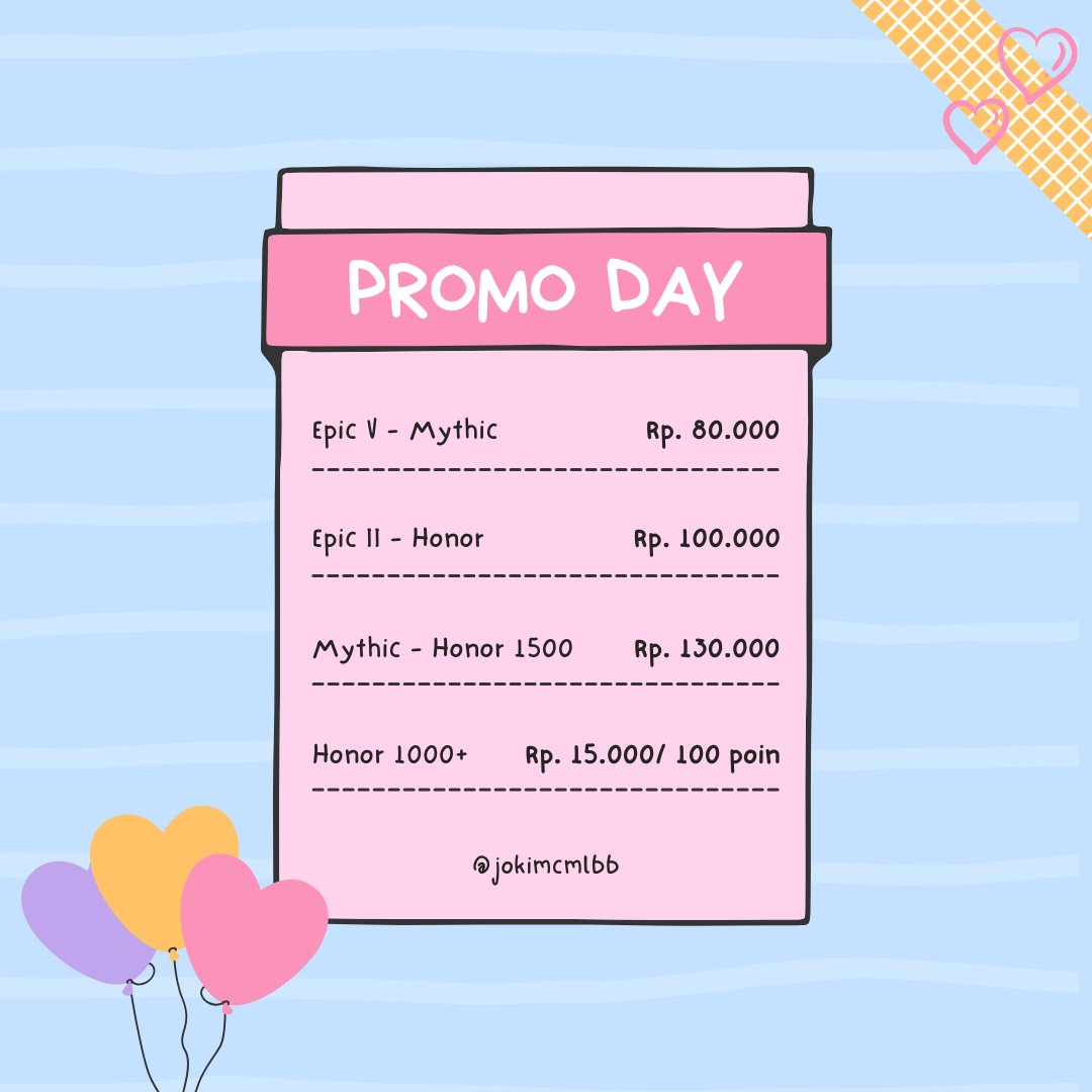 help rt pls 🤝

haii ak mau adain promo payday nih! promo joki magic chess ini cuma berlaku dari tanggal 1-10 maret aja ya. untuk poin 1 - 3 itu paket ya, poin ke-4 khusus per-poin untuk honor poin 1000+

note : pengerjaan joki gbs diburu2 ya, bs konfirmasi misal mw login akunnya