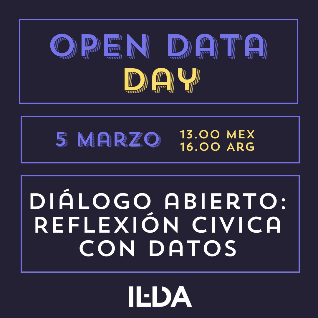 Reflexión cívica con datos será un diálogo abierto donde exploraremos cómo usamos los datos en el día a día y cómo lograr que sean una herramienta para el cambio social. ¡Suma tu voz a esta conversación! Inscripciones: forms.gle/zKvuFtKJpErGfW #OpenDataDay