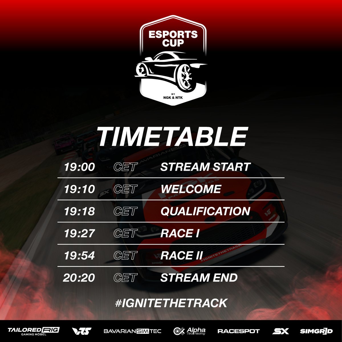 Don't miss round 5 of the NGK-NTK Esports Cup at virtual @rudskogen on @iRacing! Watch all the action LIVE starting at 19:00 CET on youtu.be/8vZgHFUO65E. #iRacing #esports #SimRacing #IgniteTheTrack