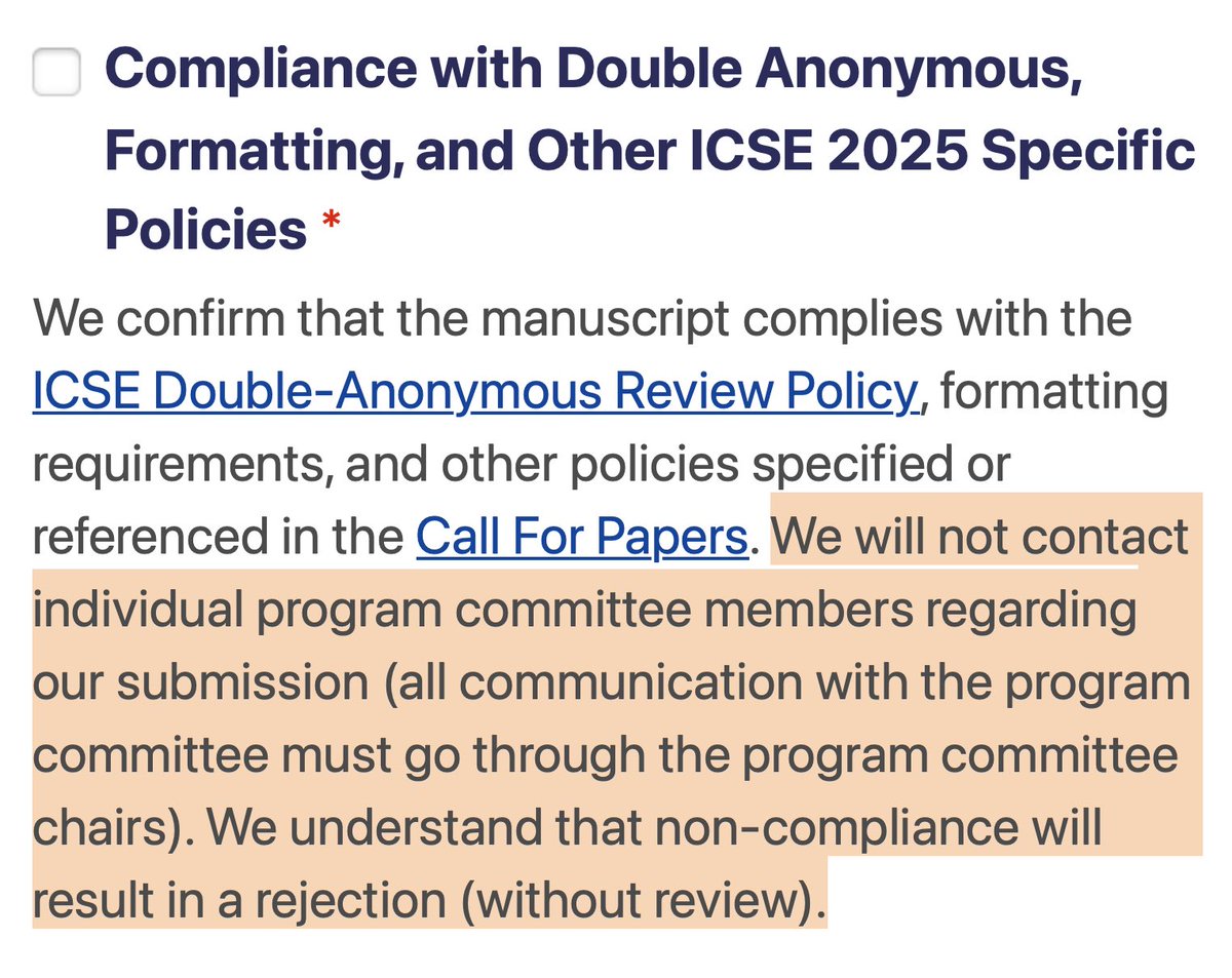 As a PC member, did you ever get a mail from an author pointing you to their “interesting” submission so you can bid on it and review it? At ICSE, such behavior will now result in the paper being rejected without review: icse2025.hotcrp.com