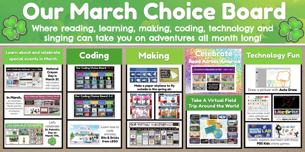 It's March and time for our March Choice Boards, friends.☘️

You will find everything you need here in this post. 🗓️

Let me know if you need any help too. ❤️

buff.ly/3Y5Rdh9

#tlchat #futurereadylibs #edchat #edtech #ISTELib