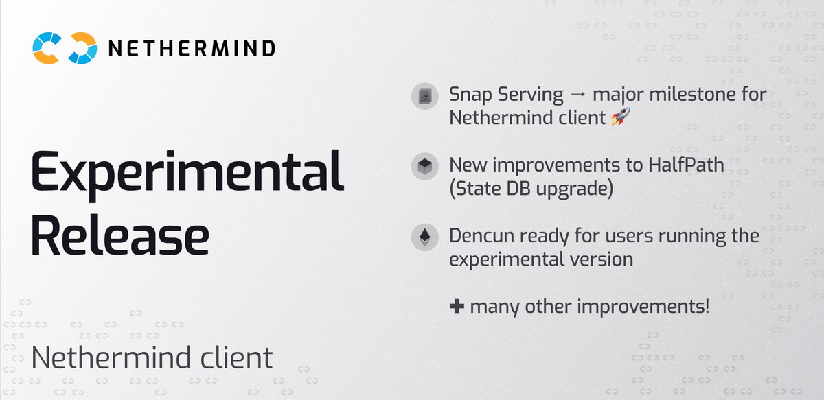 The new experimental release v1.26.0-exp.3 for Nethermind is out! 🚀 - Explore our shiny new Snap Serving feature! 🔥🔥🔥 Now, Nethermind can serve all data needed with good enough performance to sync an entire node. - Test the latest improvements to HalfPath state upgrade.…