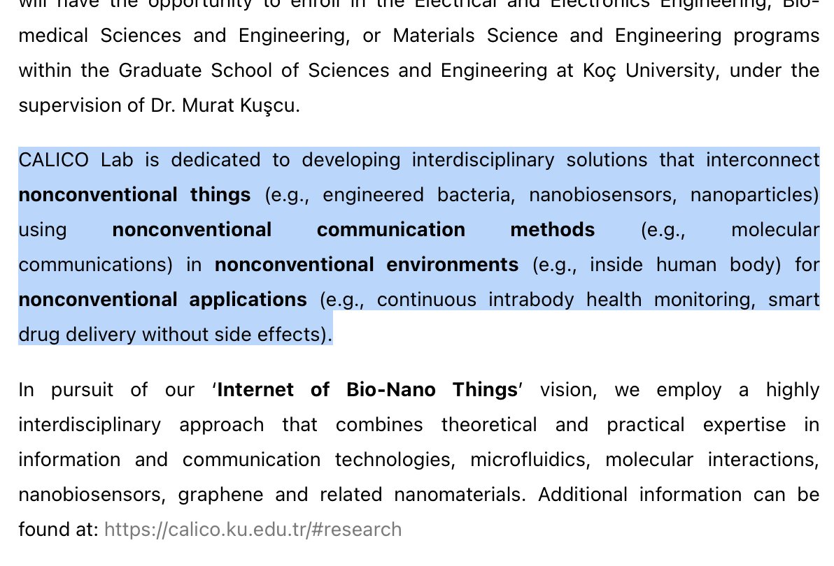 CorinneNokel's tweet image. Human Bio Cyber Interfaces
#BodyToMachineInterface
#MedicalBiodigitalConvergence
#NanoCyberInterface
#GrapheneBiosensorBasedMolecularCommunicationReceivers
Engineered bacteria
#Nanobiosensors
#NanoDevices
#EuropeanCommission
#InternetofBNT
calico.ku.edu.tr/openpositions/