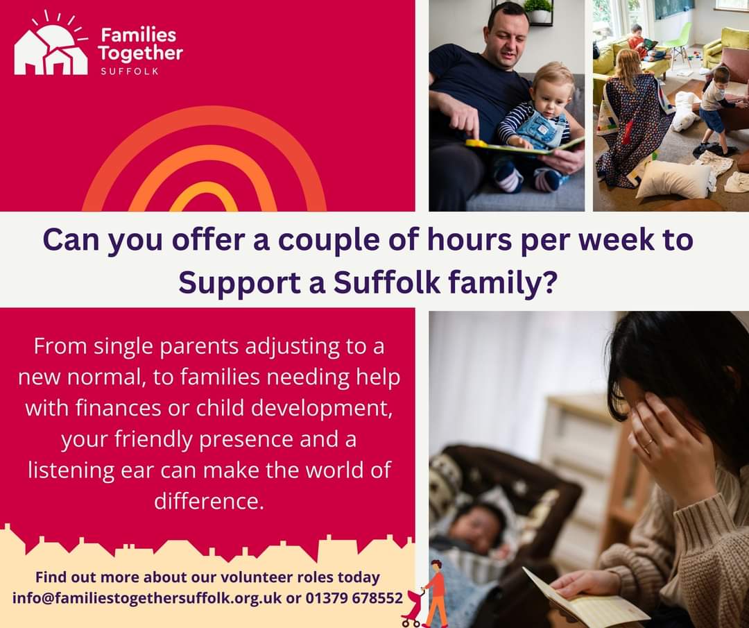 If you have parenting experience and want to help families reach their full potential, our Home-visiting role may just be for you 🌟 ✍🏽 Register your interest here forms.office.com/e/bzCaqTpGyJ and we will be in touch to get you started #volunteer #volunteersuffolk