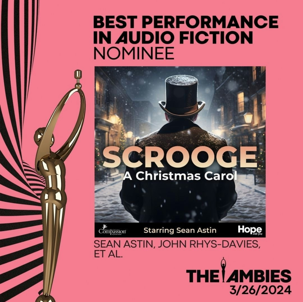 Thank you to The Podcast Academy 👏  
The nominees for 2024 @theambies
Best Performance in Audio Fiction. 
Scrooge cast: @seanastin @john_rhys_davis @ryanoquinnofficial @lucypunchcontent @clivestanden @msbethanyjoylenz

@officialhopenation 🎙️