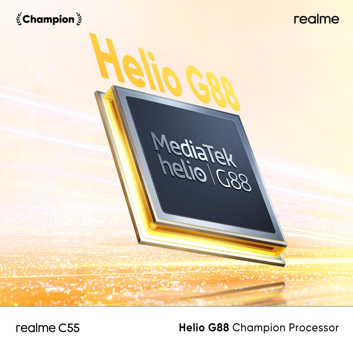 Dominate every task without lag with the MediaTek Helio G88 chipset powering the #realmeC55 #ChampionCamera #ChampionMemory #PowerfulProcessor