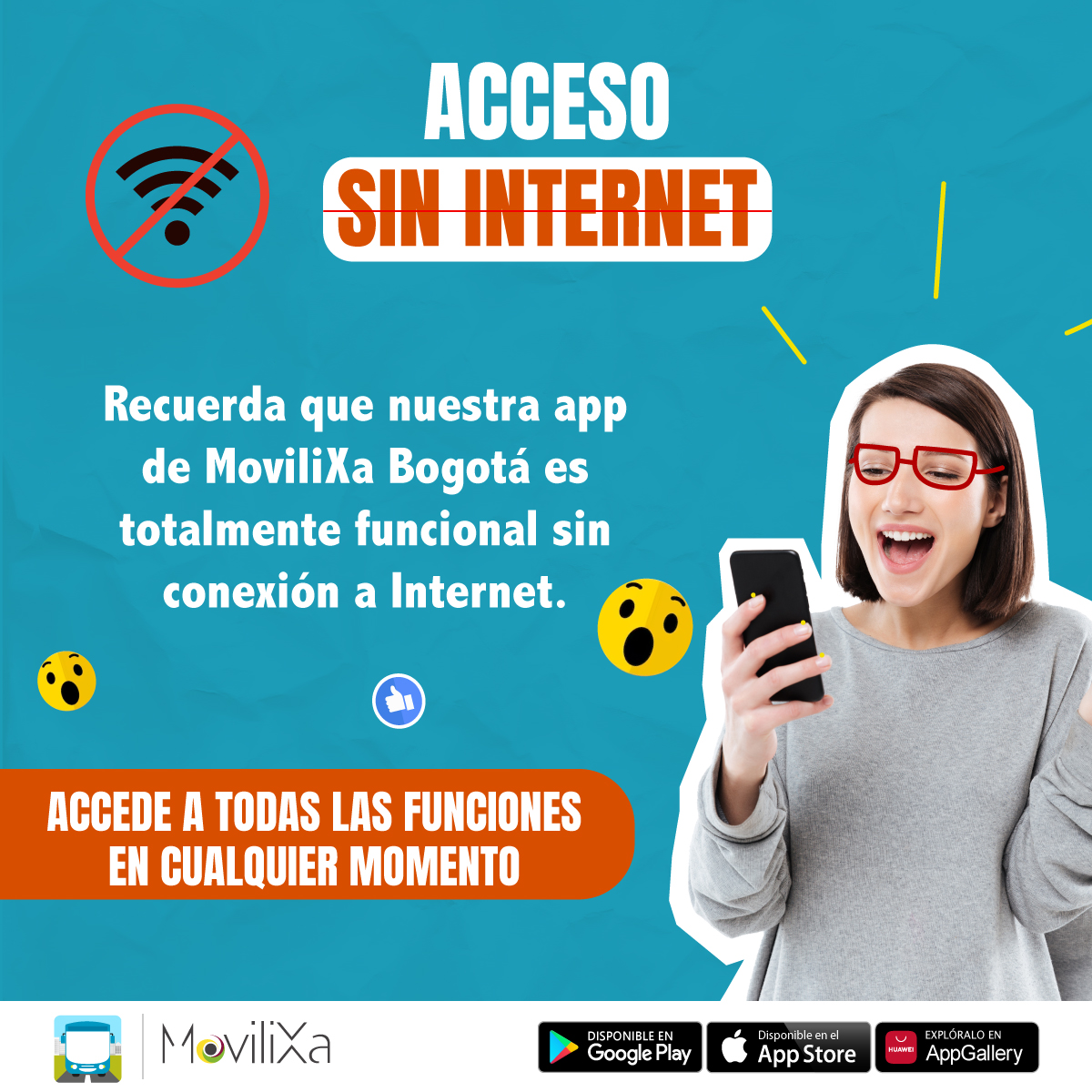 transmisitp's tweet photo. ¡Sin conexión, pero con todas las funciones! Nuestra app de MoviliXa Bogotá te acompaña donde sea, incluso sin internet. 🚍📲
#TransmiSitp #MoviliXaBogota #AccesoSinInternet #TransportePúblico https://t.co/sYn3uKu7NT