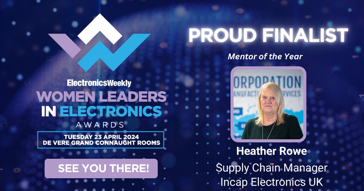 incap_group's tweet photo. 🤩 We’re excited to announce that Heather Rowe, our Supply Chain Manager at #IncapUK, has been named a finalist in multiple categories in the @ElectronicsNews Women Leaders in Electronics Awards.🏆

#IncapRocks #LeadershipExcellence #WomenLeadersInElectronicsAwards #WLIEA https://t.co/W27lJ7J604