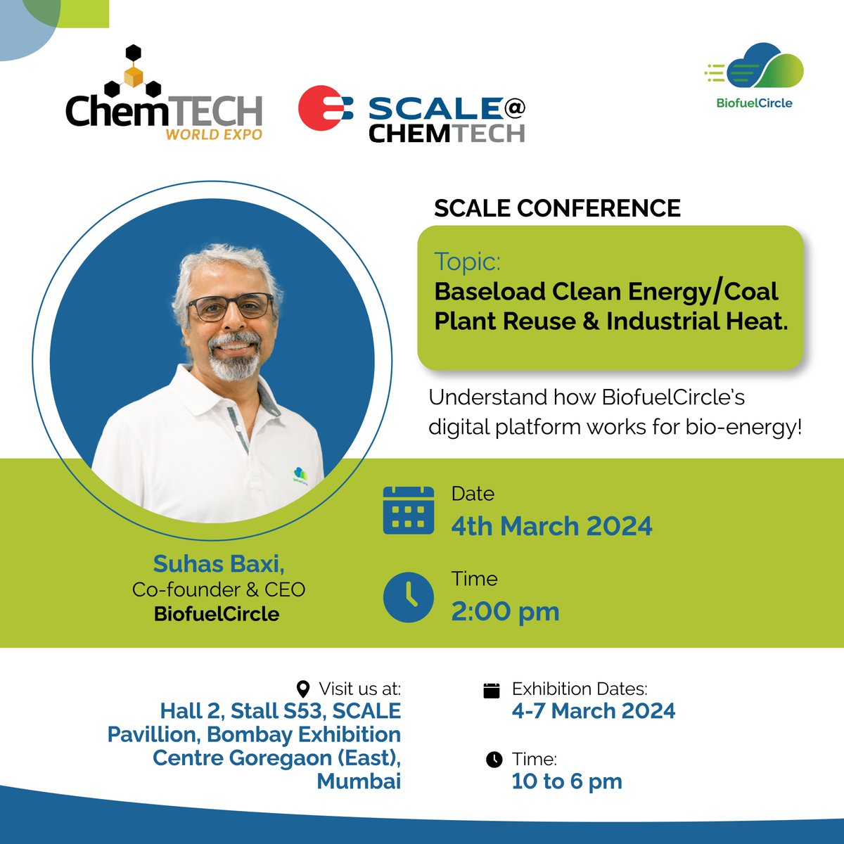 biofuelcircle's tweet image. Join us for an insightful session at SCALE 2024 and ChemTECH World Expo 2024 as our Co-founder &amp;amp; CEO Mr. @bsuhas will be sharing his insights and a visionary perspective towards Bio-energy industry.
See you there !

#BiofuelCircle #ChemTech #Scale #Conference