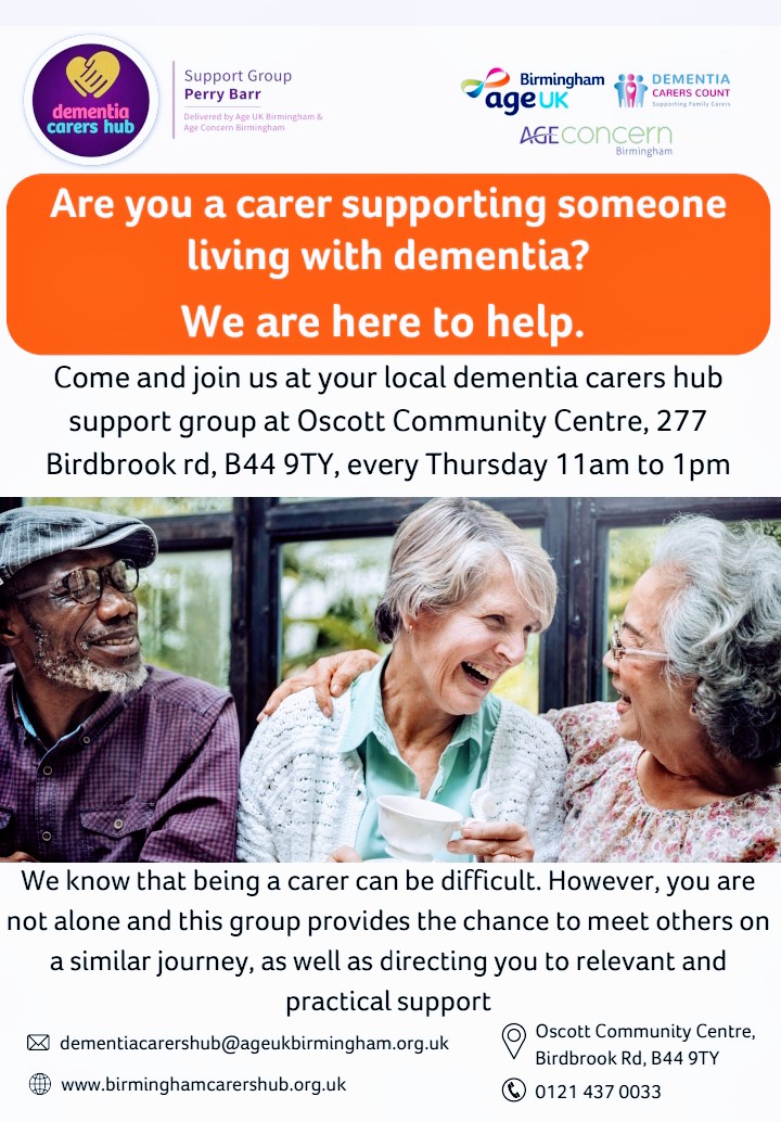 @age_uk @ForwardCarers are always looking for new members to join their Dementia carers hub. Tuesday's @SpringHousing community hub 11am-1pm Thursday's @ oscottcommunitycentre 11am-1pm