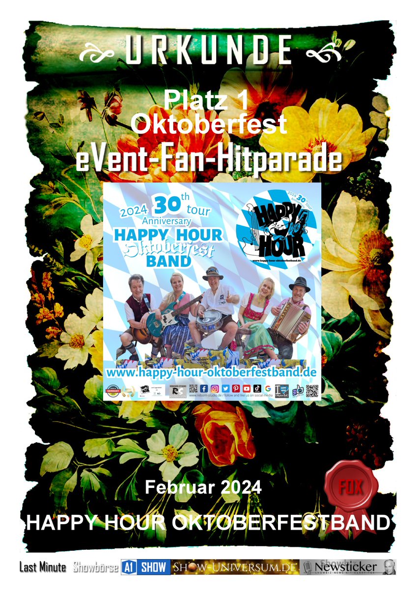 HAPPY HOUR OKTOBERFESTBAND is the #1 OKTOBERFESTBAND at EVENT-FAN-HITPARADE February 2024 last-minute-showboerse.de/kuenstler/happ… It is always a special pleasure for us to be honored directly by our fans and friends! 📷📷📷📷📷 THANK YOU SOOO MUCH 📷 happy-hour-oktoberfestband.de