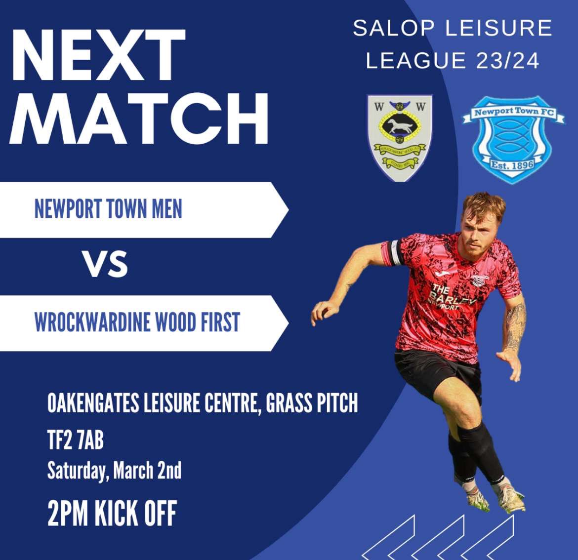 After a couple of weeks off with postponed games, our men’s team are visit @WrockWoodFC. Kick off and venue may change depending on weather and pitch conditions so keep your eyes on socials for further information! 🐟💙 #UpTheTown #threefishes @NewportTownMens @wtshrewisaway