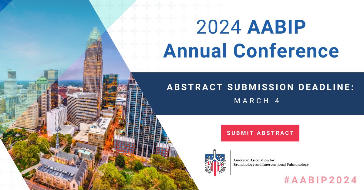 Join us for the 2024 AABIP Annual Conference! Dive into the latest advances in bronchology and interventional pulmonology. Abstracts due by March 4th – don't miss out on the opportunity to contribute to this vibrant field. Submit today! #AABIP2024 🏙️✨