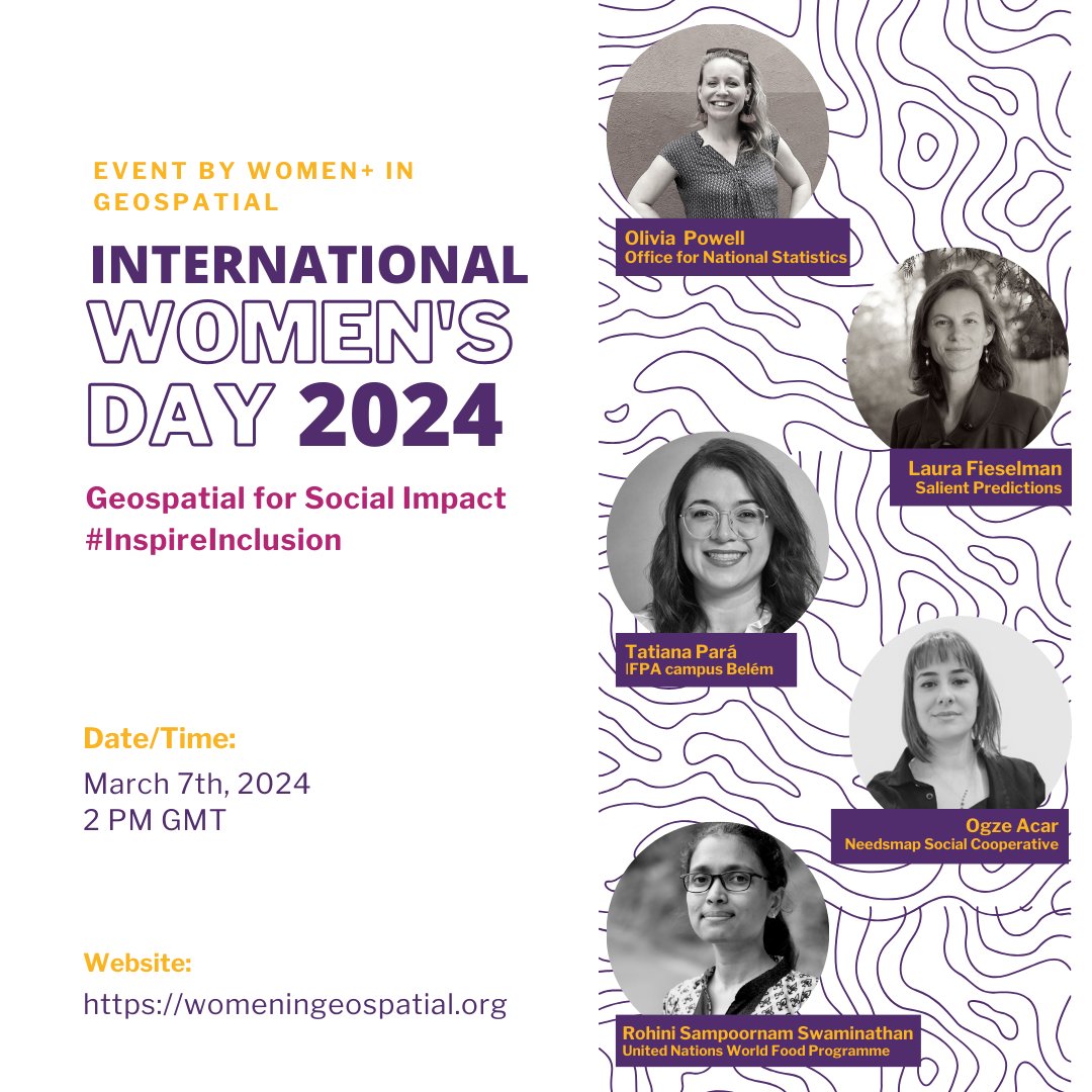 1 WEEK TO GO! 💪Register for our upcoming #IWD2024 celebration and learn how our speakers #inspireinclusion through #geospatial for #socialimpact. The event is online and yes, open to everyone, supportive men included😉bit.ly/inspireiwd