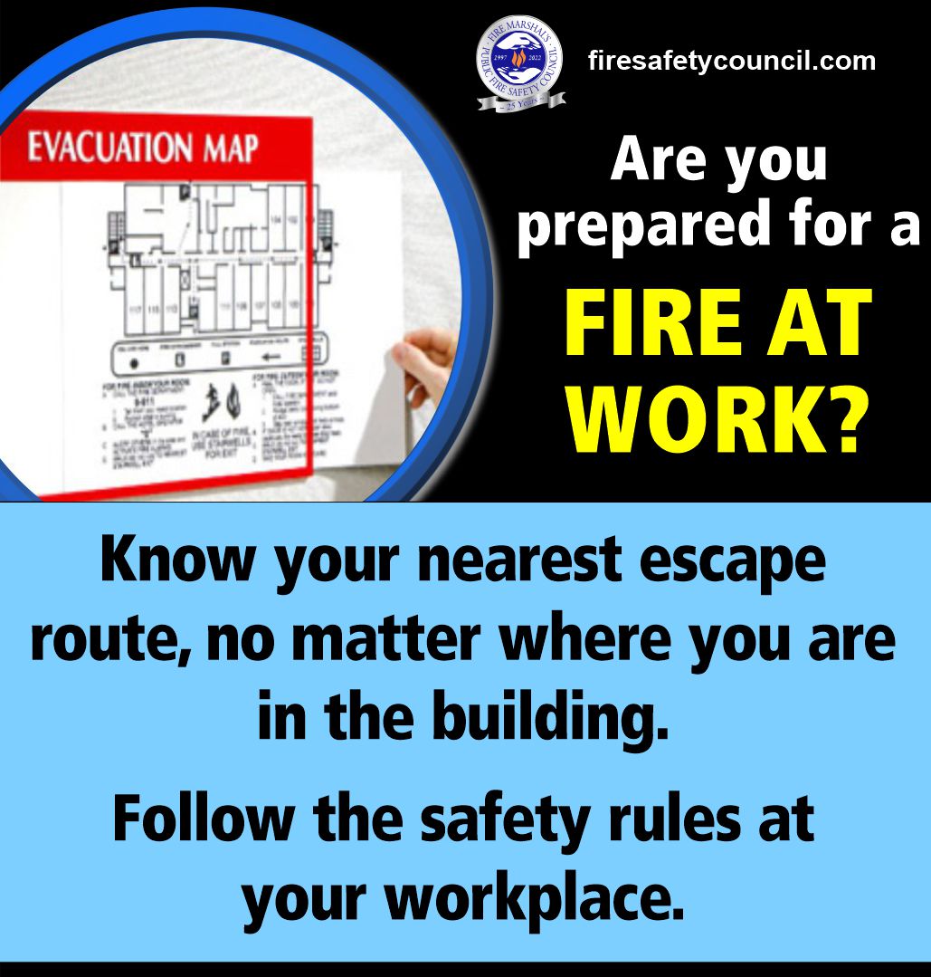 Fire safety doesn't stop at home! Keep yourself safe at work by following the safety rules at all times and know where your nearest escape route is, no matter where you are in the building. #firesafefriday #fmpfsc #workplacesafety