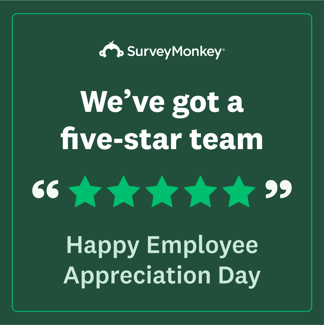 🎉 Happy Employee Appreciation Day! 🎉 Today, we extend our gratitude to our incredible SurveyMonkey team members. Your dedication, passion, and curiosity are the driving forces behind our exceptional workplace. Let's continue this journey together! #wearesurveymonkey