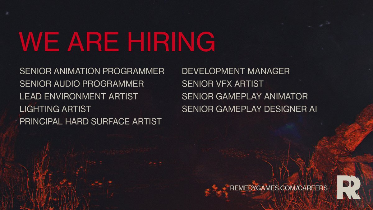 remedygames's tweet image. Remedy Entertainment is hiring for all positions.

Join us in crafting unforgettable experiences. We work hard to provide our teams with a great work-life balance and nurture an environment where courageous creativity thrives.

remedygames.com/careers