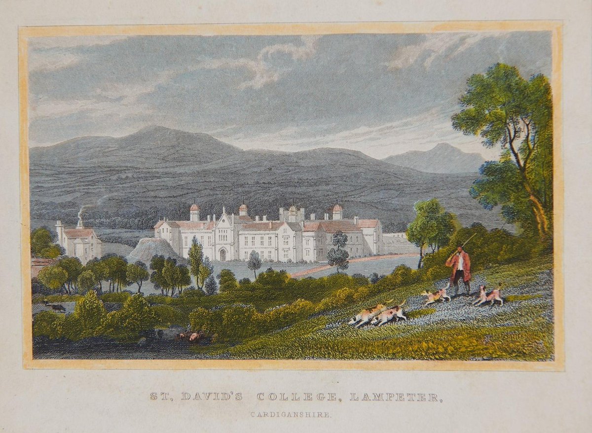 On St David’s day 1827, St David’s College, Lampeter, was officially opened. @UWTSDLib holds this plan of the Grade II* listed original College building, drawn by the architect Robert Cockerell and a colour print showing its picturesque setting.