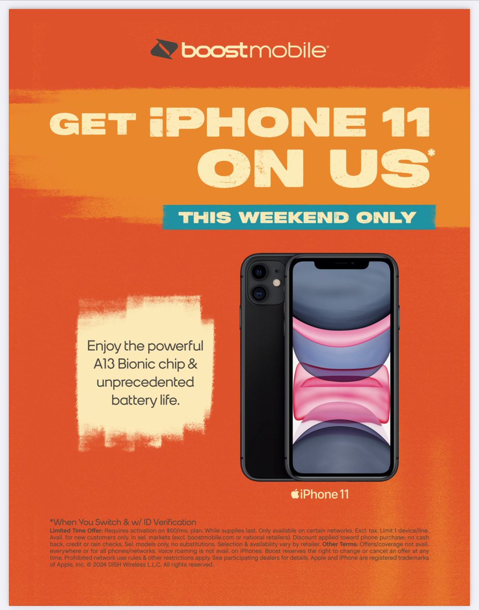 RadamanBoost's tweet image. #flashsale FREE iPhone11 this weekend only!! Stop by your local #boostmobile store asap.