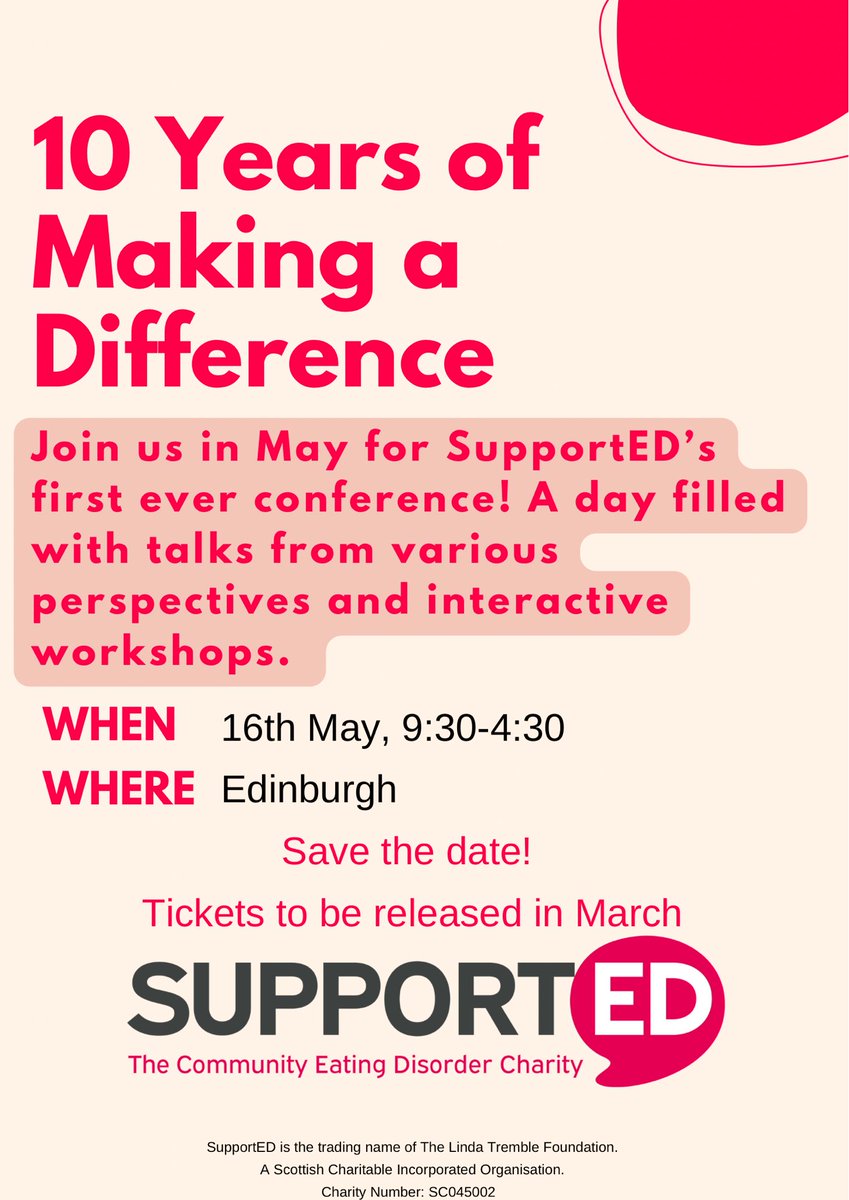 To end #EDAW2024 we are thrilled to announce the date of our first ever conference in May! 

It will be in Edinburgh and celebrates our 10 year anniversary!

Tickets to this free event will be released in March. Sign up to our newsletter to be notified: supportedscotland.org