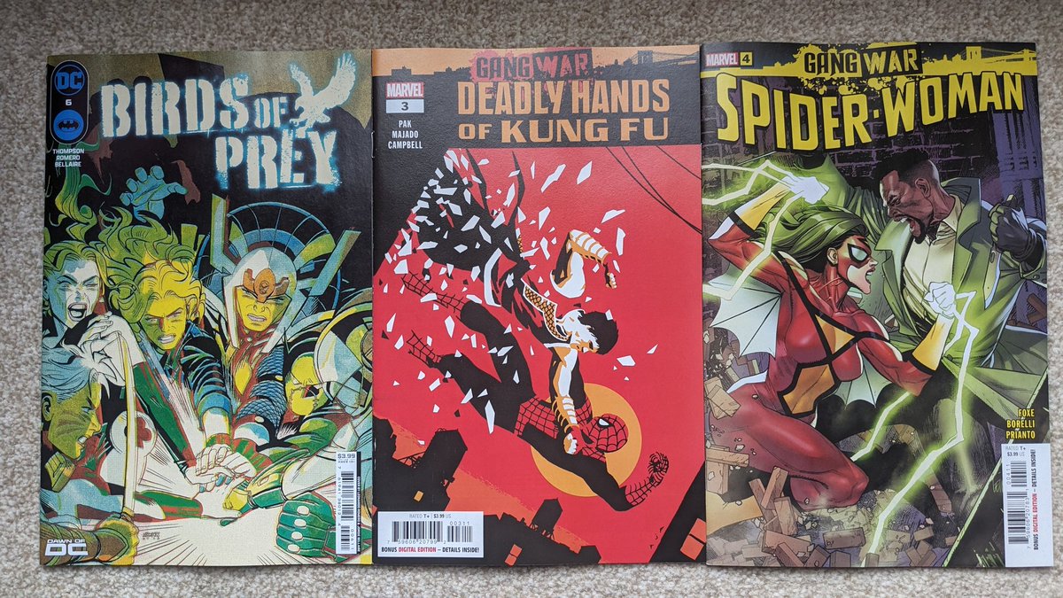 #NCBD
#BirdsOfPrey 6 @79SemiFinalist @Leo__Romero #JordieBellaire #ClaytonCowles @DCOfficial

#DeadlyHandsOfKungFu 3 @gregpak
@caiomajado #JimCampbell @TravisJLanham @davaja #ShangChi

#SpiderWoman 4 @steve_foxe
@CarolaBorelli #ArifPrianto @JoeSabino @leinilyu @sunnygho
@Marvel