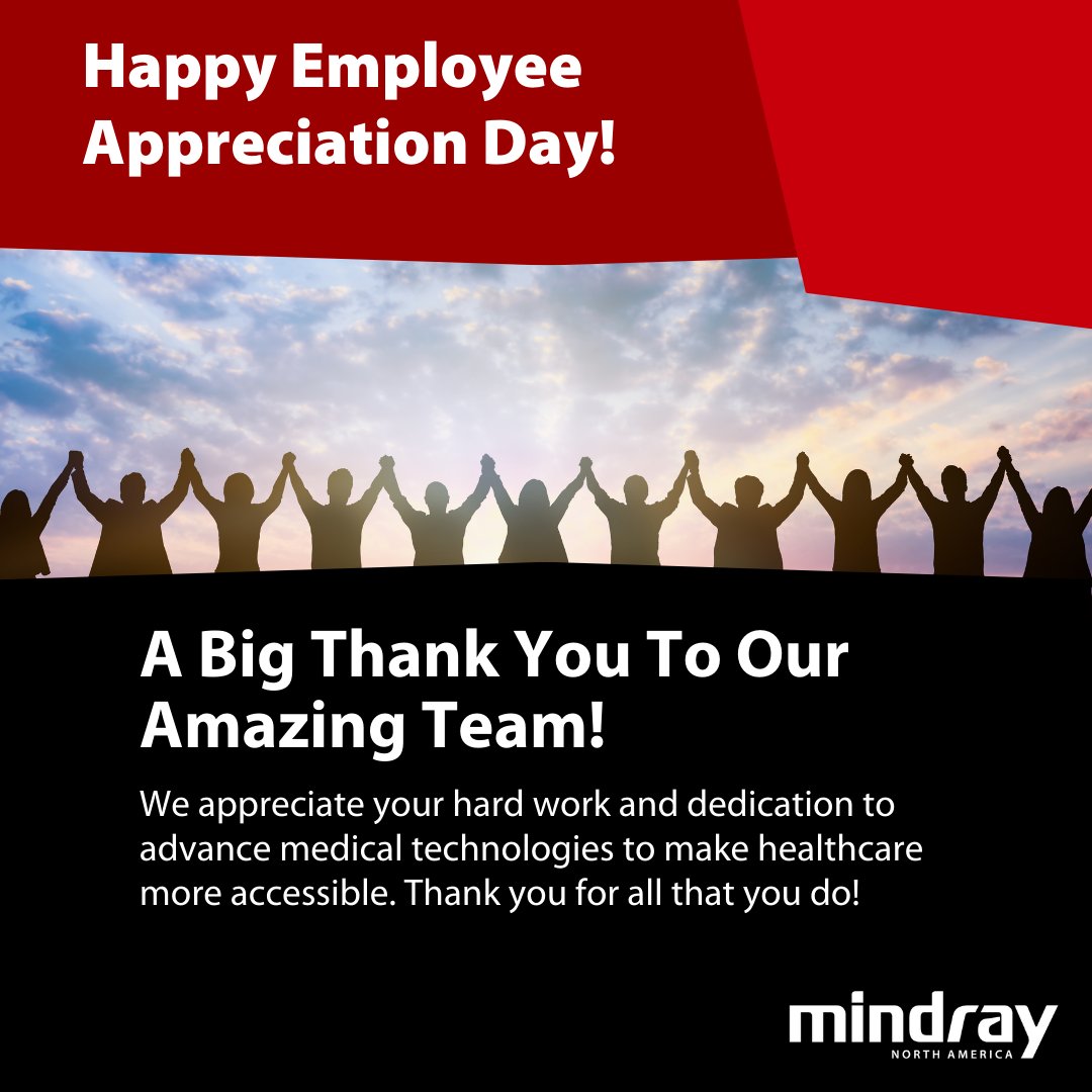 We deeply value the dedication and hard work of our team members. Today and every day, we'd like to thank all of Mindray's team members for their invaluable contributions! #EmployeeAppreciationDay #WeAreMindray