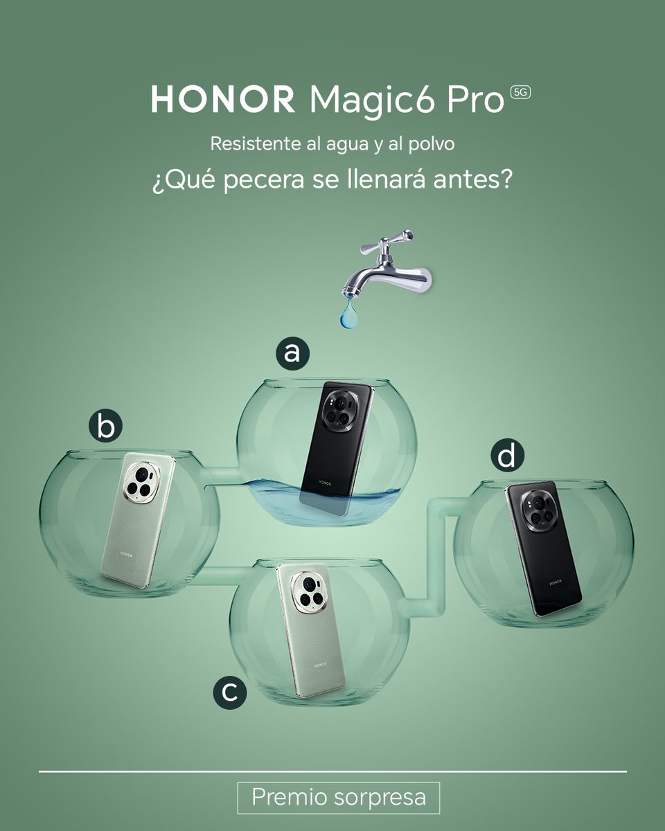 🏆SORTEO🎁👉Comenta la letra de la pecera que se llenará antes. Opciones: a, b, c o d. 👇INSTRUCCIONES 1️⃣ RT y síguenos 2️⃣ Comenta, tantas veces como quieras ganar, la letra correcta con el hashtag #HONORMagic6 🔥+COMENTARIOS +POSIBILIDADES 🍀Bases: bit.ly/bases_RetoTW01…