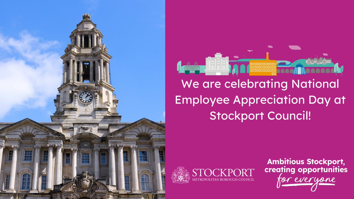 Here at Stockport Council, we're celebrating #NationalEmployeeAppreciationDay! Thank you to all our hard working and dedicated employees who are part of #TeamStockport!

Want to join us? Take a look at our current vacancies  👉  orlo.uk/69Urt

#AmbitiousStockport