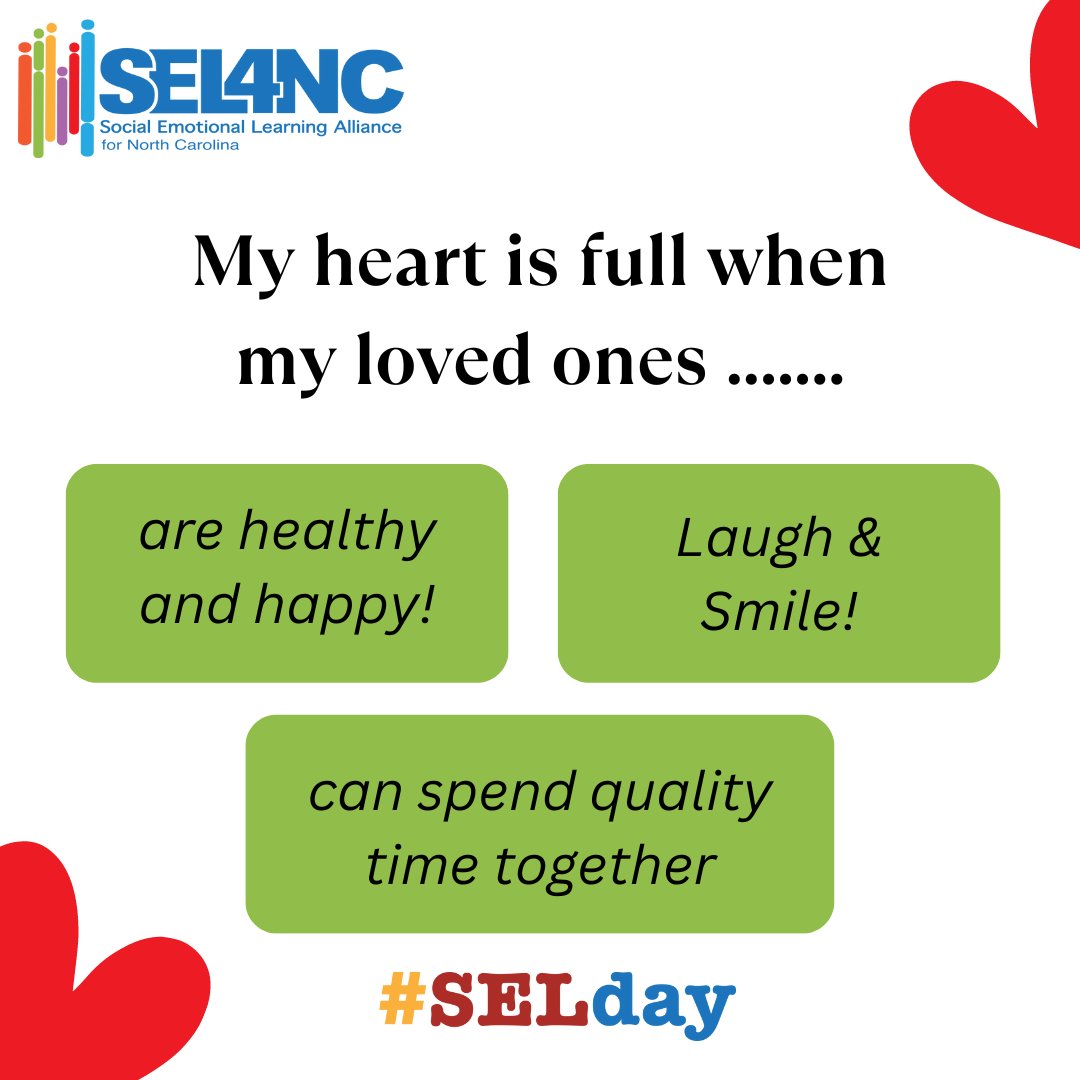 SEL4NC's tweet image. Diving deep with our leadership team, exploring what fills their hearts when it comes to their loved ones. 💖 #SEL4NC #HeartFullMoments #TeamReflections