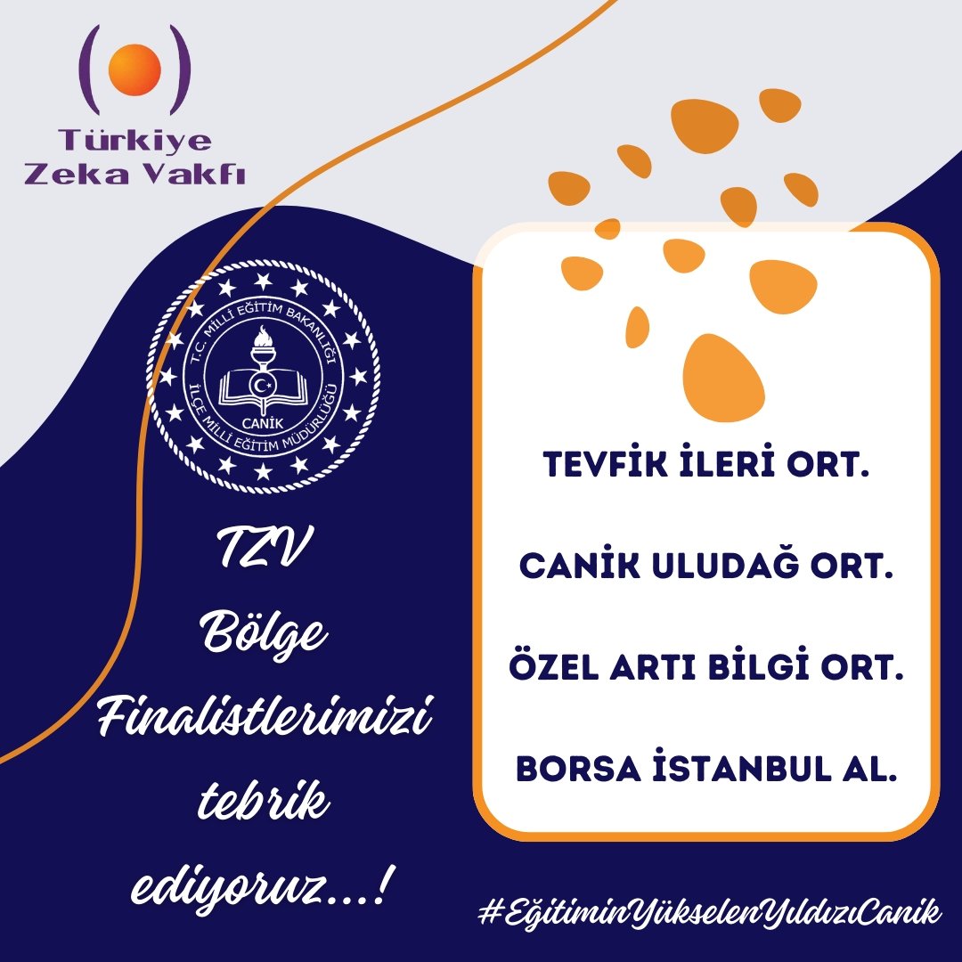 Türkiye Zeka Vakfı tarafından düzenlenen 2024 Okullar Arası Zeka Şampiyonasında;
📌Tevfik İleri Ortaokulu
📌Canik Uludağ Ortaokulu
📌Özel Artı Bilgi Ortaokulu ve 
📌Borsa İstanbul Anadolu Lisesi takımlarımız Samsun ilinde derece yaparak bölge finaline katılmaya hak kazandılar...+