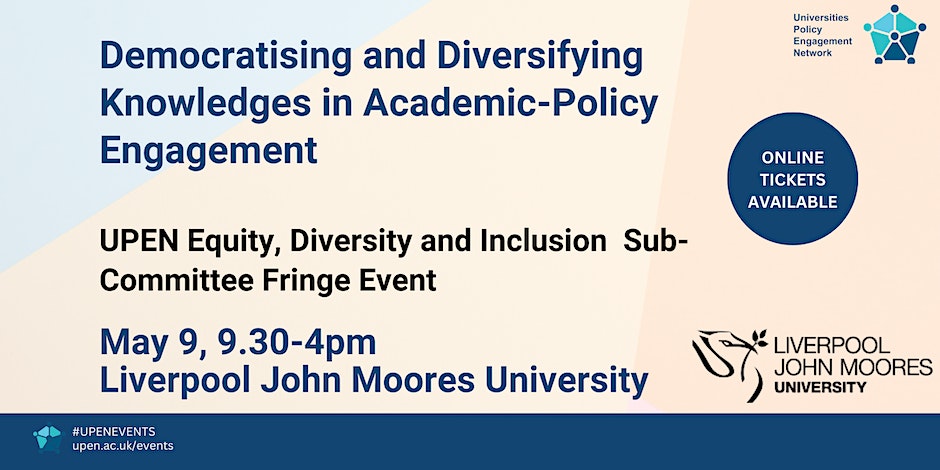 Our EDI Sub-committee fringe event will be held at @LJMU on May 9 'Democratising and Diversifying Knowledges in Academic-Policy Engagement'. Read the agenda and book your tickets here: shorturl.at/apwS8