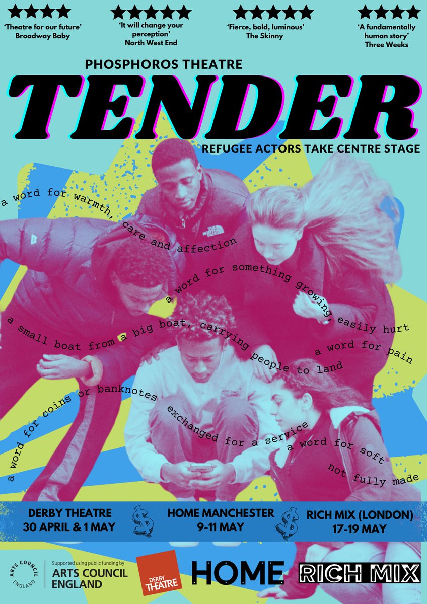 🚨Tickets on sale!🚨 🫶🏾 Tender 🫶🏾 A word for soft Not fully made Too young to leave our families But we did. 📍@derbytheatre 30th April & 1st May 📍@HOME_mcr 9-11 May 📍@RichMixLondon 17-19 May £5 tix for refugees 🧡 Links here: phosphorostheatre.com/tender Plz share!