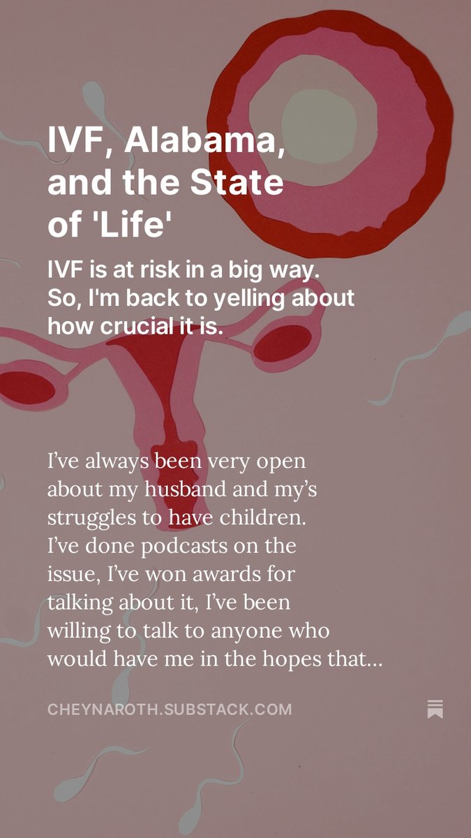 We all know if something is going on with #IVF I'm going to yell about it. My latest Substack - consider subscribing! Sometimes we have fun...you know, when the world isn't on immediate fire. cheynaroth.substack.com/p/ivf-alabama-…