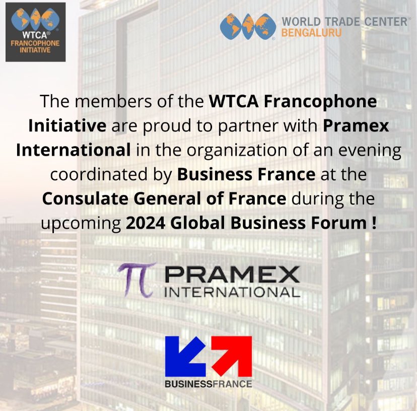 WTC Rennes Bretagne (@wtcbretagne) on Twitter photo ✈ 🇮🇳🇮🇳Nous serons dans quelques jours au #GlobalBusinessForum 2024 de la <a href="/WTCA/">WTCA</a> organisé par le <a href="/WTCBengaluru/">WTC Bengaluru</a>. Nous aurons le plaisir d’y être accompagné d’une délégation composée des WTC de la WTCA Francophone Initiative et d’entreprises dont <a href="/PramexBPCE/">Pramex International</a> 🌎🌏 ✈ 🇮🇳🇮🇳Nous serons dans quelques jours au #GlobalBusinessForum 2024 de la <a href="/WTCA/">WTCA</a> organisé par le <a href="/WTCBengaluru/">WTC Bengaluru</a>. Nous aurons le plaisir d’y être accompagné d’une délégation composée des WTC de la WTCA Francophone Initiative et d’entreprises dont <a href="/PramexBPCE/">Pramex International</a> 🌎🌏
